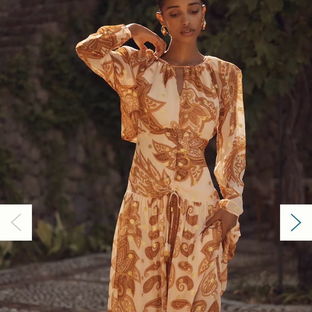 Farm Rio x Anthropologie Long-Sleeve Jacquard Maxi Dress